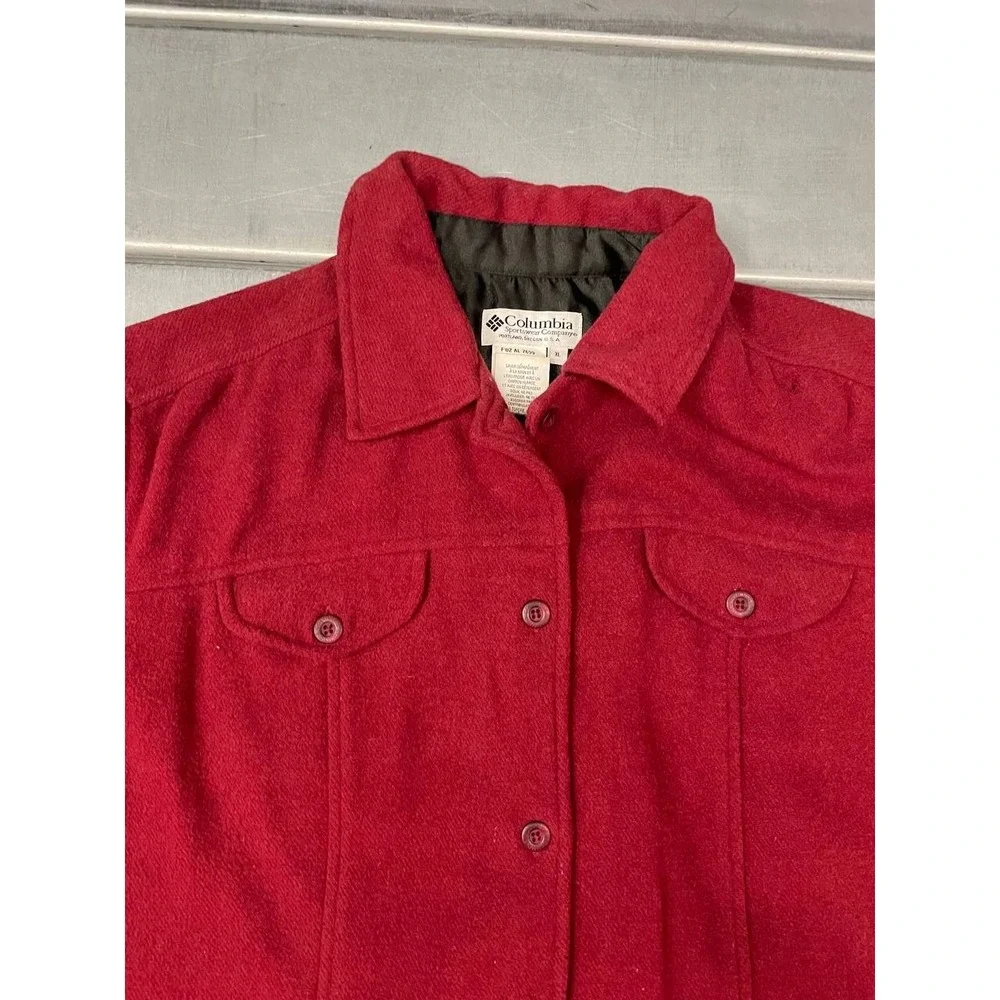 Vintage Columbia Button Up Jacket Womens XL Red Wool Blend Lined‎